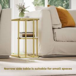 STILVORA Side Table with 2-Tier Storage White Marble Effect - thumbnail 8