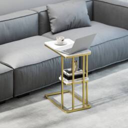 STILVORA Side Table with 2-Tier Storage White Marble Effect - thumbnail 2