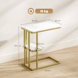 STILVORA Side Table with 2-Tier Storage White Marble Effect - thumbnail 4