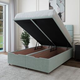 Bedmaster Linen Ottoman Divan Base & Square Headboard in Duck Egg Blue - Size: Single - thumbnail 3