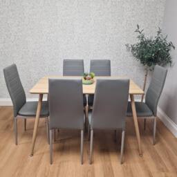 KOSY KOALA Dining Table Set with 6 Grey Faux Leather Chairs Dining Room Furniture in Beige - Size: 120 cm x 70 cm - thumbnail 2