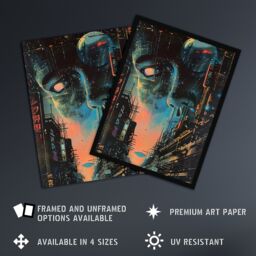 "Artery8 Japanese Sci Fi City Tokyo Japan Cyberpunk Pulp Framed Art Print in Blue - Size: W12"" x H16""" - thumbnail 2
