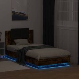 Berkfield Home Bed Frame with LED without Mattress Smoked Oak 75x190 cm Small Single in Brown - thumbnail 4