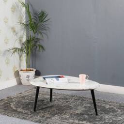 Indian Hub Opal Coffee Table with White Marble Top & Metal Legs L60 x W90 x H35cm - thumbnail 4