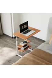 Living and Home Height Adjustable Mobile Overbed Table in Walnut - thumbnail 2