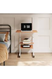 Living and Home Height Adjustable Mobile Overbed Table in Walnut - thumbnail 4