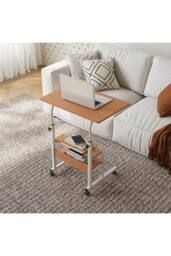 Living and Home Height Adjustable Mobile Overbed Table in Walnut - thumbnail 3