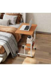 Living and Home Height Adjustable Mobile Overbed Table in Walnut