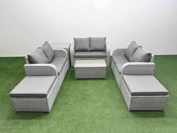 Fimous 8 Seater PE Wicker Rattan Furniture Sofa Sets with Rectangular Coffee Table 2 Seater Love Sofa 2 Big Footstool Side Table Light Grey - thumbnail 2