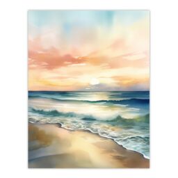 "Artery8 Wall Art Print Simple Serene Seashore Sunset Scarlet Sky Sublime Scenic Seascape Poster in Blue - Size: W24"" x H32""" - thumbnail 1