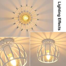 COMELY Industrial Metal Cage Ceiling Lights Vintage White Chandeliers E27 - thumbnail 6