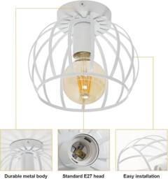 COMELY Industrial Metal Cage Ceiling Lights Vintage White Chandeliers E27 - thumbnail 7