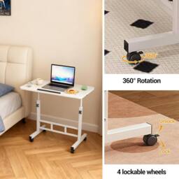 London Boutique Height Adjustable Standing Desk 60x40cm Rolling Laptop Table w/Tilting in White - Size: 60x40 cm - thumbnail 5