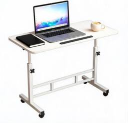 London Boutique Height Adjustable Standing Desk 60x40cm Rolling Laptop Table w/Tilting in White - Size: 60x40 cm - thumbnail 2