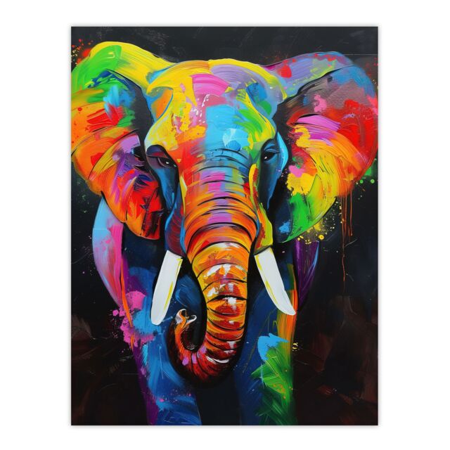 "Artery8 Colourful Elephant Vibrant Psychedelic Painting Wall Art Print - Size: W12"" x H16""" - image 1