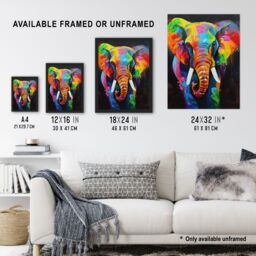"Artery8 Colourful Elephant Vibrant Psychedelic Painting Wall Art Print - Size: W12"" x H16""" - thumbnail 3