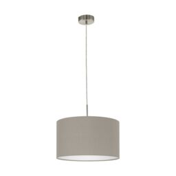 Loops Ceiling Pendant Light & 2x Matching Wall Lights Satin Nickel Taupe Fabric Shade in Metallics - thumbnail 2