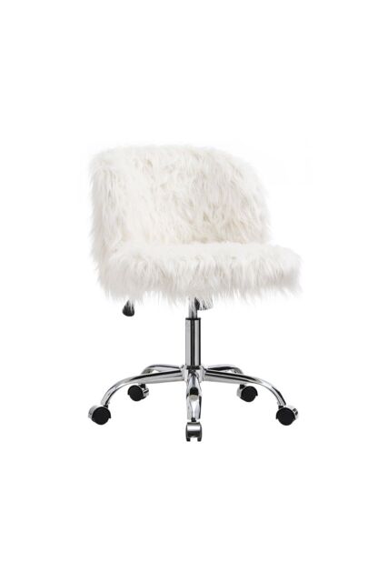 Comfy Fluffy Faux Fur Armless Office Chair in White - image 1