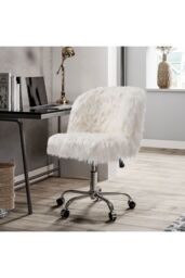 Comfy Fluffy Faux Fur Armless Office Chair in White - thumbnail 2
