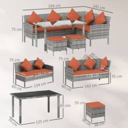 OUTSUNNY 5Pcs Rattan Dining Corner Sofa Set, Garden Furniture Set, Orange - thumbnail 3