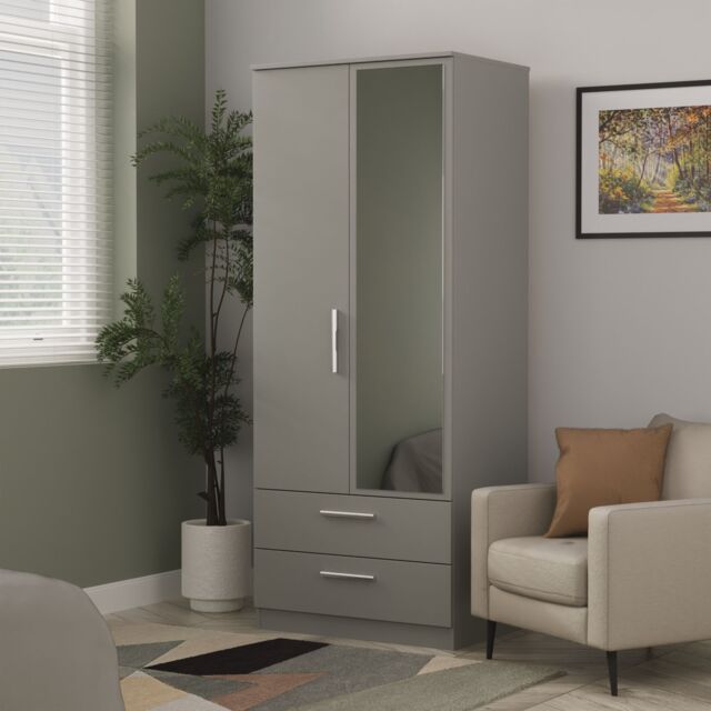 Ready Assembled 2 U Trent 2 Door 2 Drawer Mirrored Robe (Ready Assembled) in Dark Grey - Size: Large - image 1