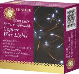 Shatchi 100 LEDs Gold Wire With Cool White LEDs Copper Wire Indoor Battery Operated StringLights - thumbnail 3