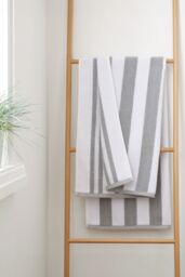 Bianca 'Reversible Stripe' Cotton Jacquard Bath Towel in Grey - thumbnail 1