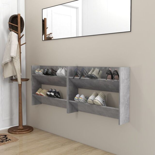 Berkfield Home Wall Shoe Cabinets 2 pcs Concrete Grey 80x18x60 cm Engineered Wood - Size: 80 x 18 x 60 cm - image 1