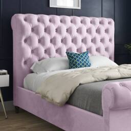 Casani Stourpaine Sleigh Upholstered Pink Soft Velvet Designer Bed Frame - Size: Small Double - thumbnail 6