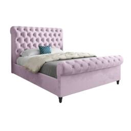 Casani Stourpaine Sleigh Upholstered Pink Soft Velvet Designer Bed Frame - Size: Small Double - thumbnail 3