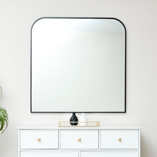 Melody Maison Large Black Curved Square Arched Overmantle Mirror 100cm X 100cm in Jet Black - Size: 100 cm X 100 cm - image 1