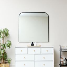 Melody Maison Large Black Curved Square Arched Overmantle Mirror 100cm X 100cm in Jet Black - Size: 100 cm X 100 cm - thumbnail 2