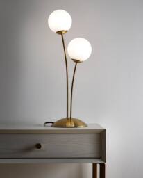 K LIVING Mabel 2 Light Satin Brass Table Lamp in Gold - thumbnail 2