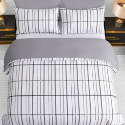 Pamposh Microfibre Duvet Cover Set King Size Reversible Bedding Sets in White - Size: Double - thumbnail 4