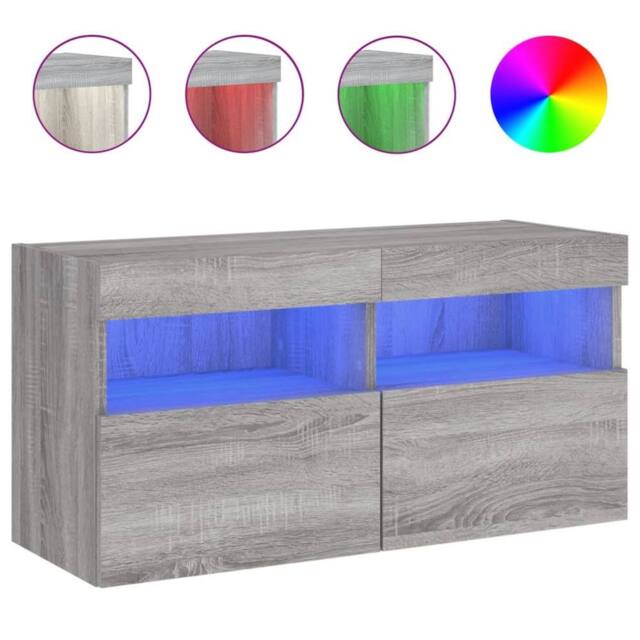 Berkfield Home TV Wall Cabinet with LED Lights Grey Sonoma 80x30x40 cm - Size: 80 x 30 x 40 cm - image 1