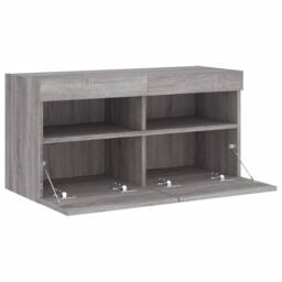 Berkfield Home TV Wall Cabinet with LED Lights Grey Sonoma 80x30x40 cm - Size: 80 x 30 x 40 cm - thumbnail 8