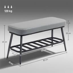 EONLION Grey-PU Leather Shoe Storage Bench in Grey - Size: 100 cm - thumbnail 2