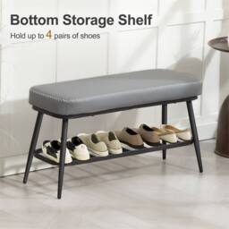 EONLION Grey-PU Leather Shoe Storage Bench in Grey - Size: 100 cm - thumbnail 3