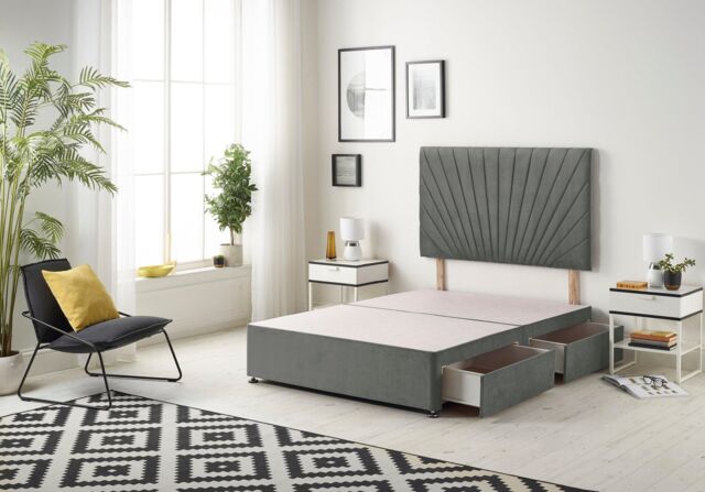 Somnior Platinum Divan Bed Base With 4 Drawers & Headboard Linen in Dark Grey - Size: Small Double - image 1