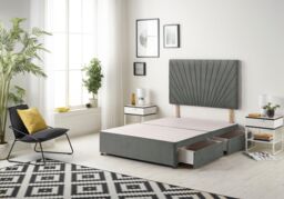 Somnior Platinum Divan Bed Base With 4 Drawers & Headboard Linen in Dark Grey - Size: Small Double - thumbnail 1
