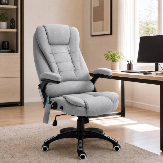 STILVORA Office Chair with Massage & Heated Back in Grey Linen - image 1