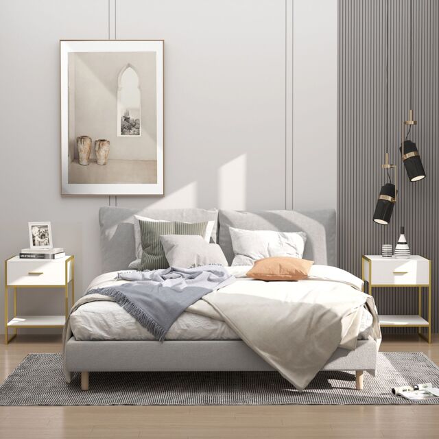 HOMCOM Modern Bedside Table Set of 2 Night Stand End Table Drawer Bedroom in White - image 1