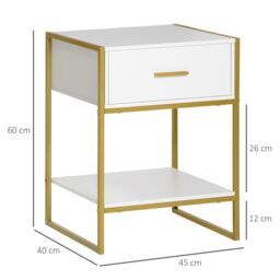 HOMCOM Modern Bedside Table Set of 2 Night Stand End Table Drawer Bedroom in White - thumbnail 3