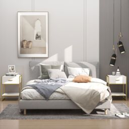 HOMCOM Modern Bedside Table Set of 2 Night Stand End Table Drawer Bedroom in White - thumbnail 1