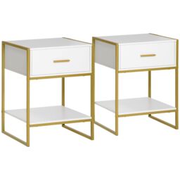 HOMCOM Modern Bedside Table Set of 2 Night Stand End Table Drawer Bedroom in White - thumbnail 2