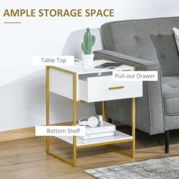 HOMCOM Modern Bedside Table Set of 2 Night Stand End Table Drawer Bedroom in White - thumbnail 5