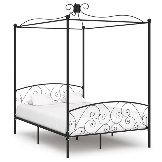 Berkfield Home Canopy Bed Frame Black Metal 120x200 cm - Size: Small Double - image 1