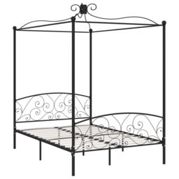 Berkfield Home Canopy Bed Frame Black Metal 120x200 cm - Size: Small Double - thumbnail 2