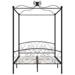 Berkfield Home Canopy Bed Frame Black Metal 120x200 cm - Size: Small Double - thumbnail 3