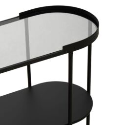 Orsina Console Table, Black Console Table with Glass Top, Glass & Metal Console Table, Three Tier Hallway Table - thumbnail 7